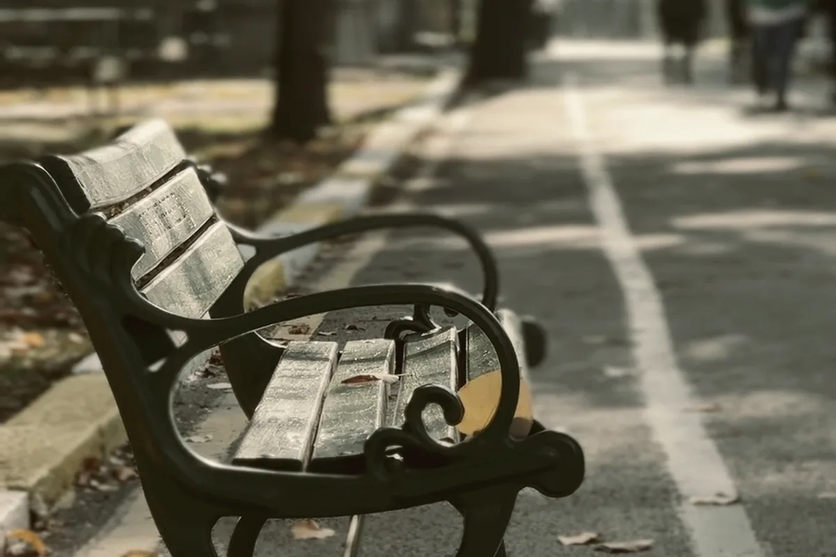 Two people sitting together on a park bench.
